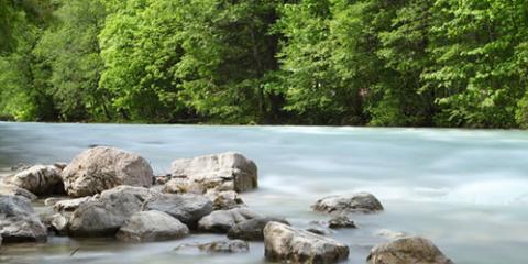 Ein Fluss, der durch bewaldetes Ufer mit Steinen fließt. (Quelle: Bernd S. - Fotolia.com)