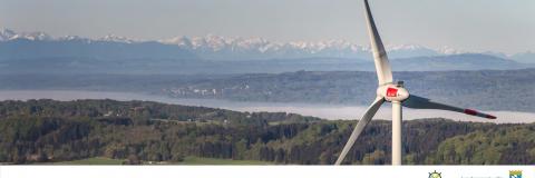 Windpark am Starnberger See mit Alpenpanorama (c) Ingenieurbüro Sing GmbH/aerovista