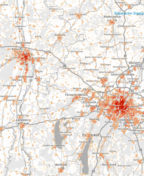 Darstellung einer Wärmedichtekarte (Bildquelle: Energie-Atlas Bayern)