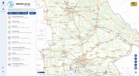 Neue "Navigation Rail" neben dem Menü (Bildquelle: Energie-Atlas Bayern)